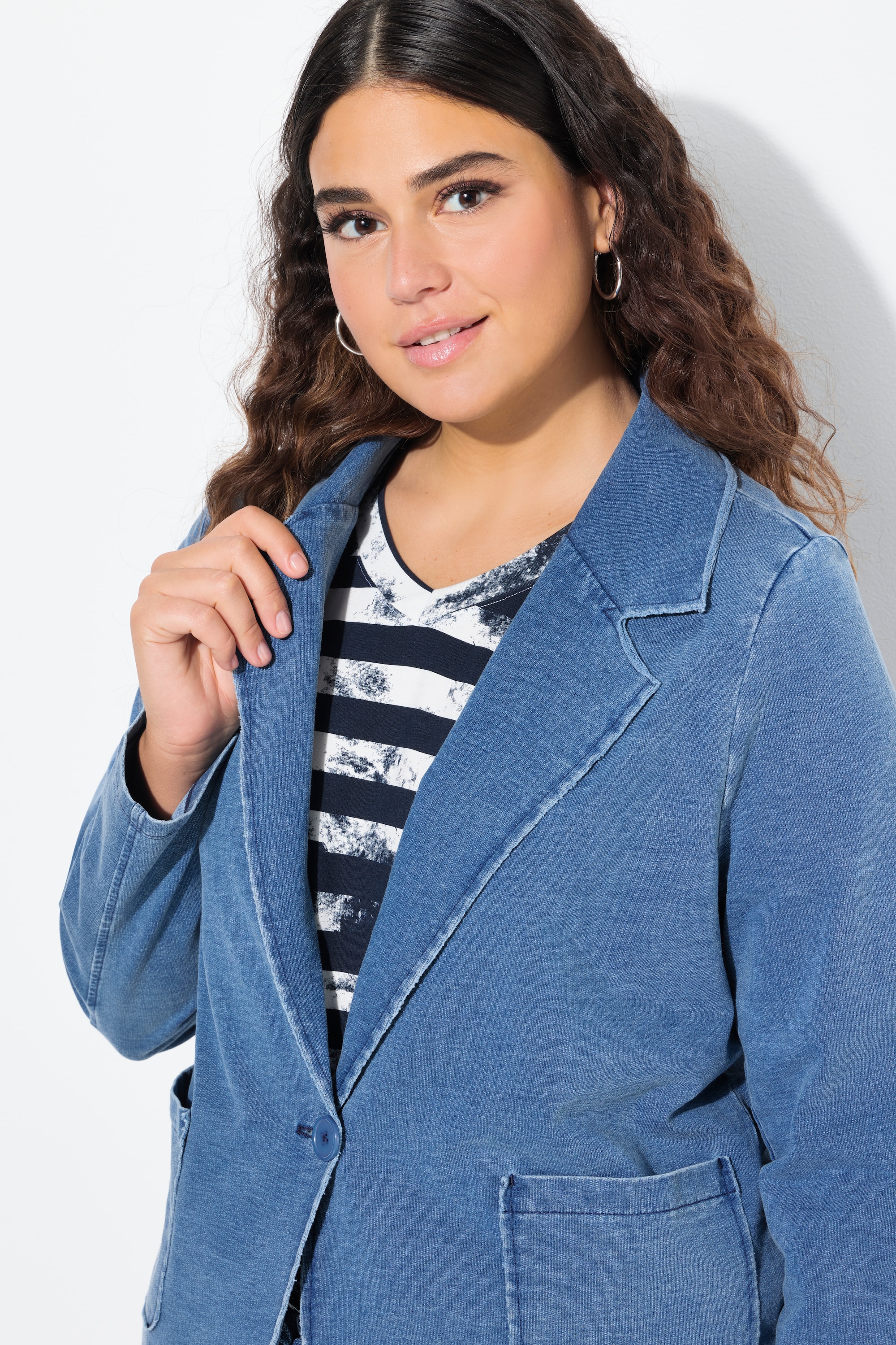 Ulla Popken Damen große Größen Sweatblazer Jeansoptik Reverskragen