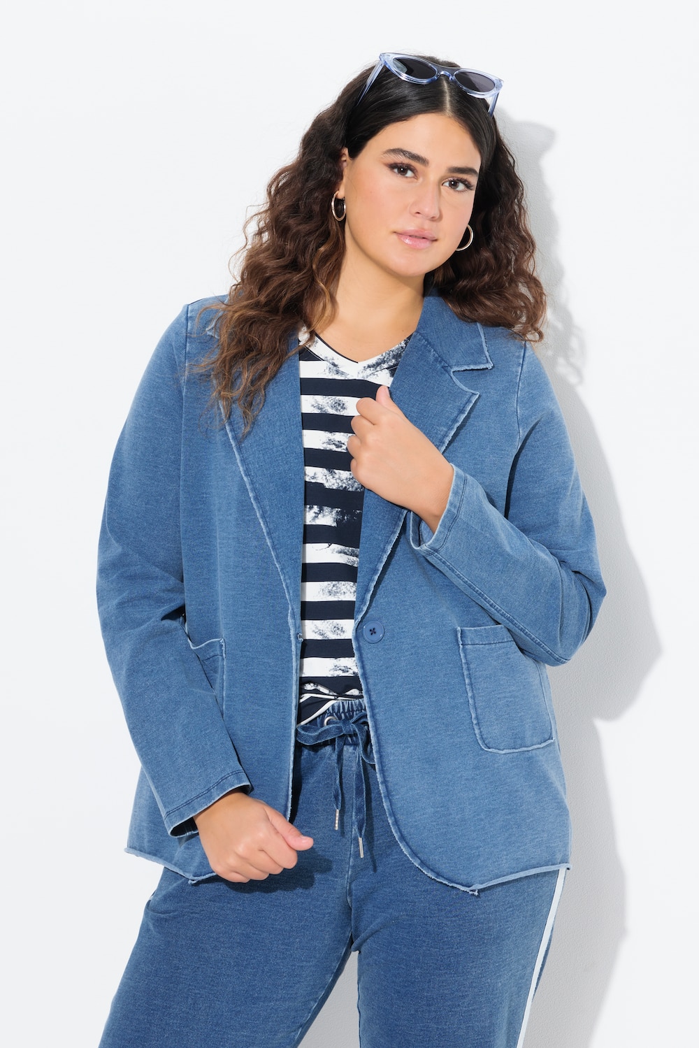 Große Größen Sweatblazer, Damen, blau, Größe: 50/52, Baumwolle, Ulla Popken