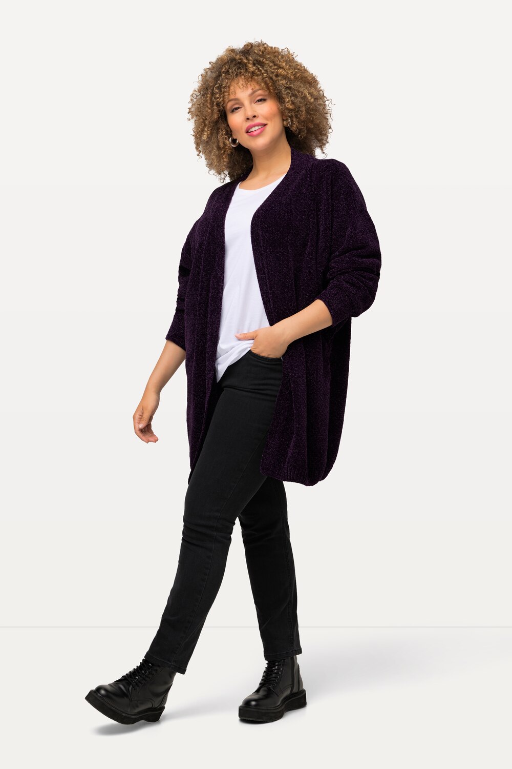 Grote Maten Chenille-cardigan, Dames, paars, Maat: 62/64, Polyester, Ulla Popken