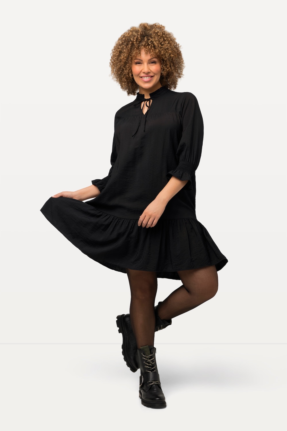 grandes tailles robe trapèze à col montant, femmes, noir, taille: 44/46, viscose/fibres synthétiques, ulla popken