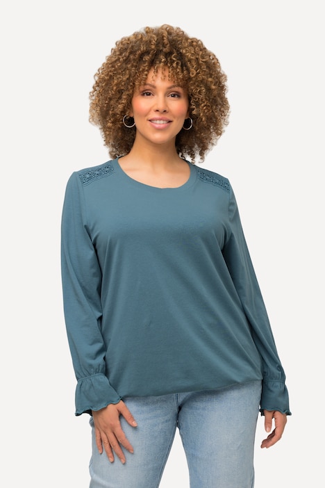 Lace Detail Long Sleeve Crew Neck Tee | Knit Tunics | Knit Tops & Tees