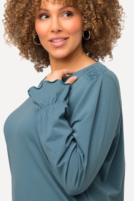 Lace Detail Long Sleeve Crew Neck Tee | Knit Tunics | Knit Tops & Tees