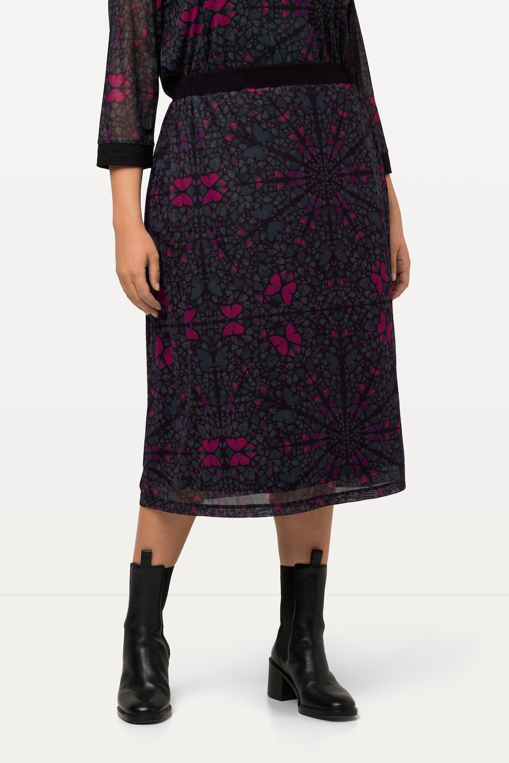 Große Größen Meshrock, Damen, schwarz, Größe: 42/44, Polyester/Viskose, Ulla Popken