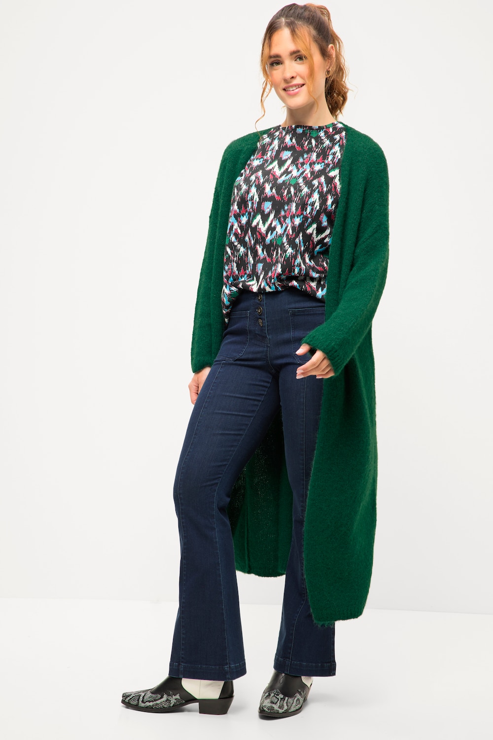 grandes tailles cardigan long oversized à manches longues, femmes, vert, taille: 52/54, polyester/fibres synthétiques, studio untold