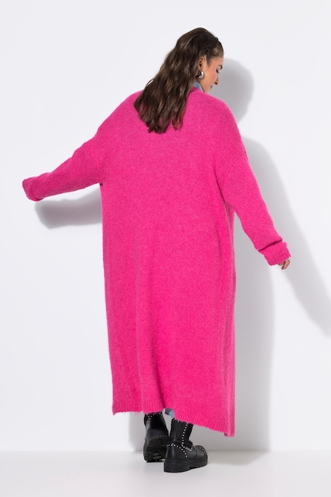Long-Strickjacke, oversized, offene Form, Langarm