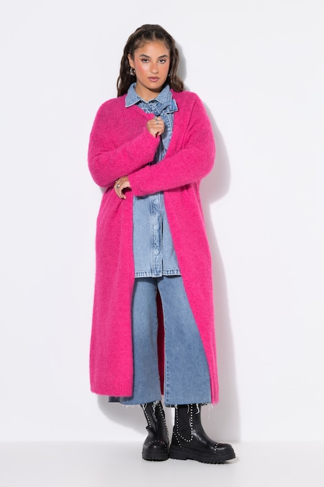 Long-Strickjacke, oversized, offene Form, Langarm