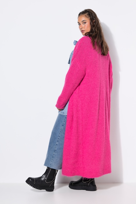 Long-Strickjacke, oversized, offene Form, Langarm