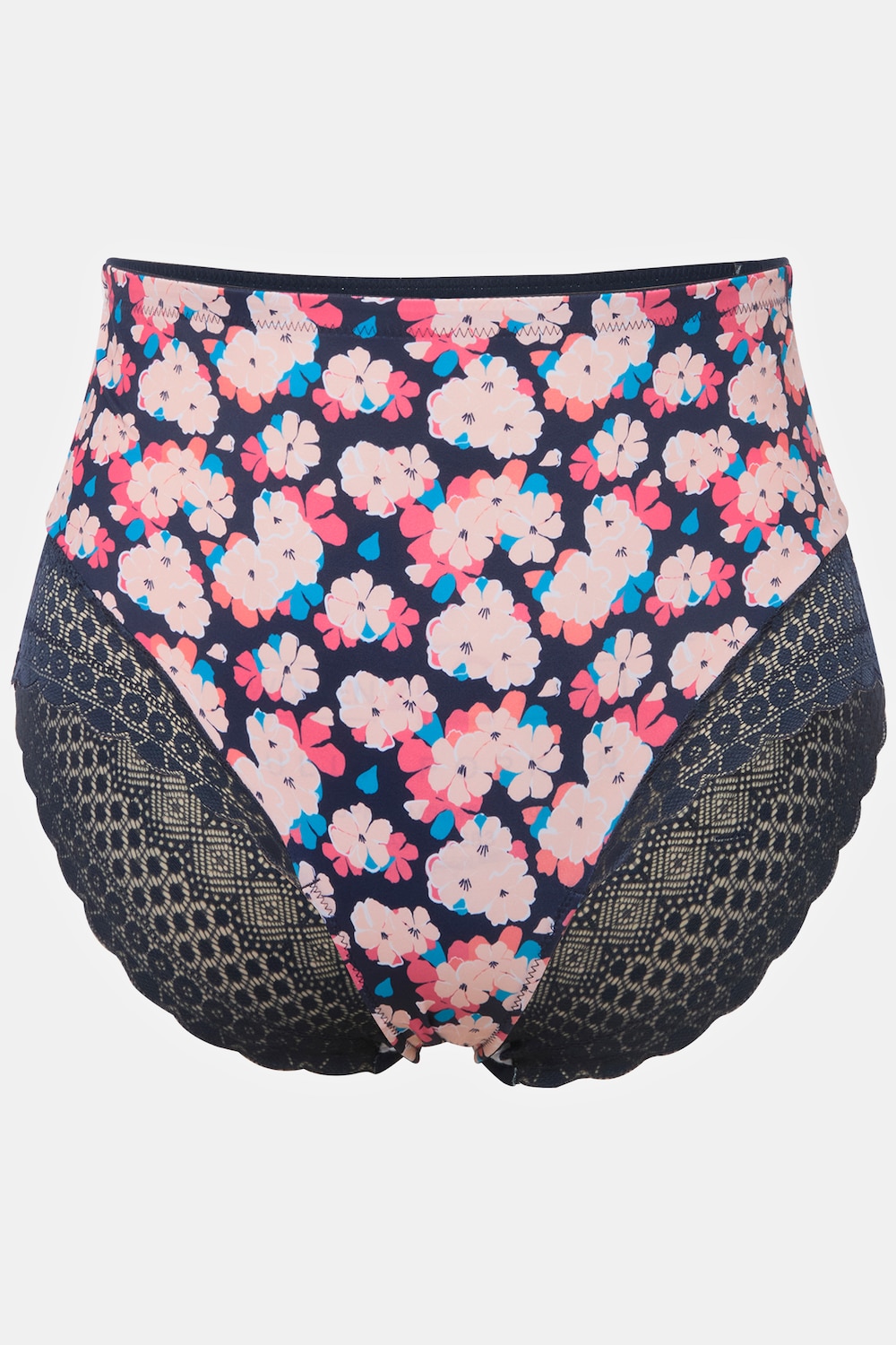 Stora storlekar Miditrosa med blomprint och spets, Dam, blå, storlek: 54/56, Bomull/Syntetfibrer/Elastan, Ulla Popken