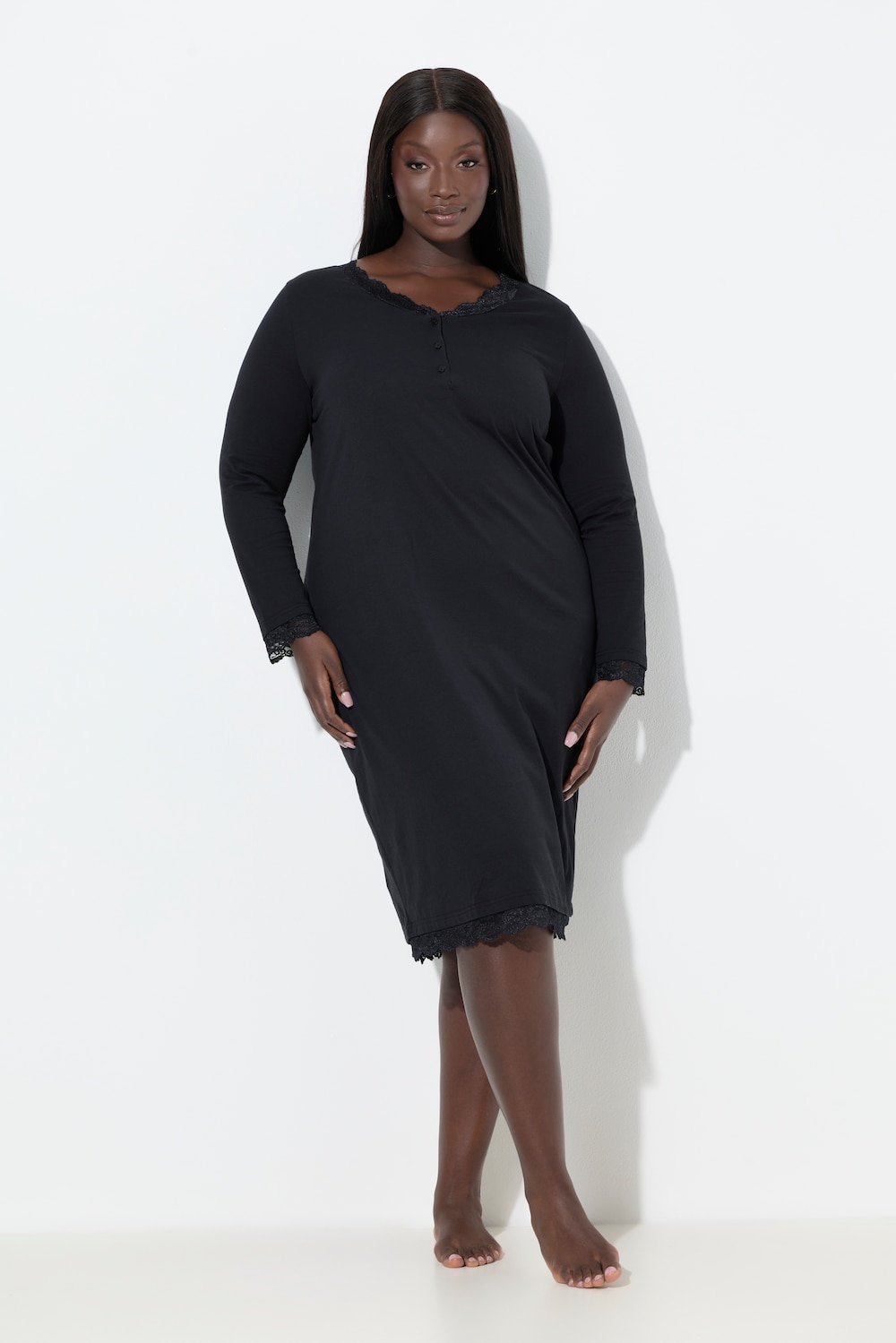 Große Größen Nachthemd, Damen, schwarz, Größe: 62/64, Baumwolle, Ulla Popken