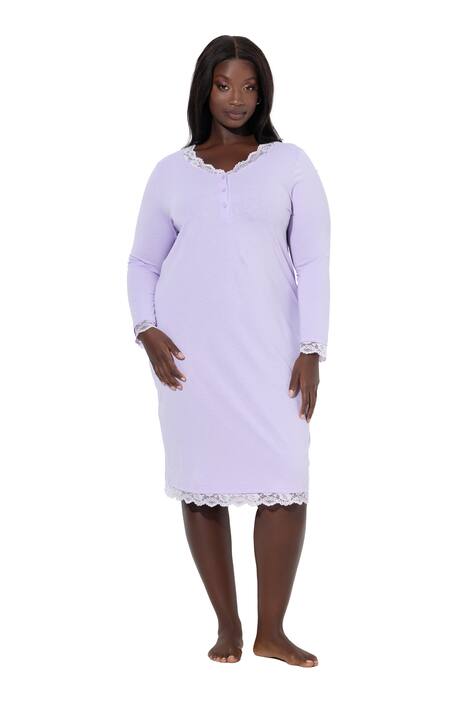 Noční košile, krajka, výstřih do V, dlouhé rukávy