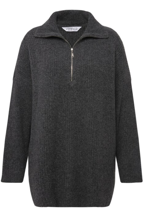 Dlouhý troyer, rovný střih, stojáček se zipem, dlouhé rukávy