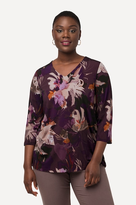 Floral Print Stretch Blend 3/4 Sleeve Tee