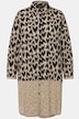Blusa larga, aspecto parcheado, corazones, cuello camisero, manga larga