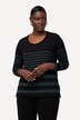 Koszulka, kombinacja pasków, okrągły dekolt, długi rękaw