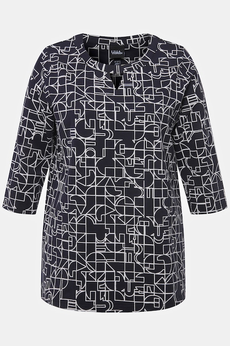 Geometric Print 3/4 Sleeve Keyhole Cutout Tee | T-Shirts | Knit Tops & Tees