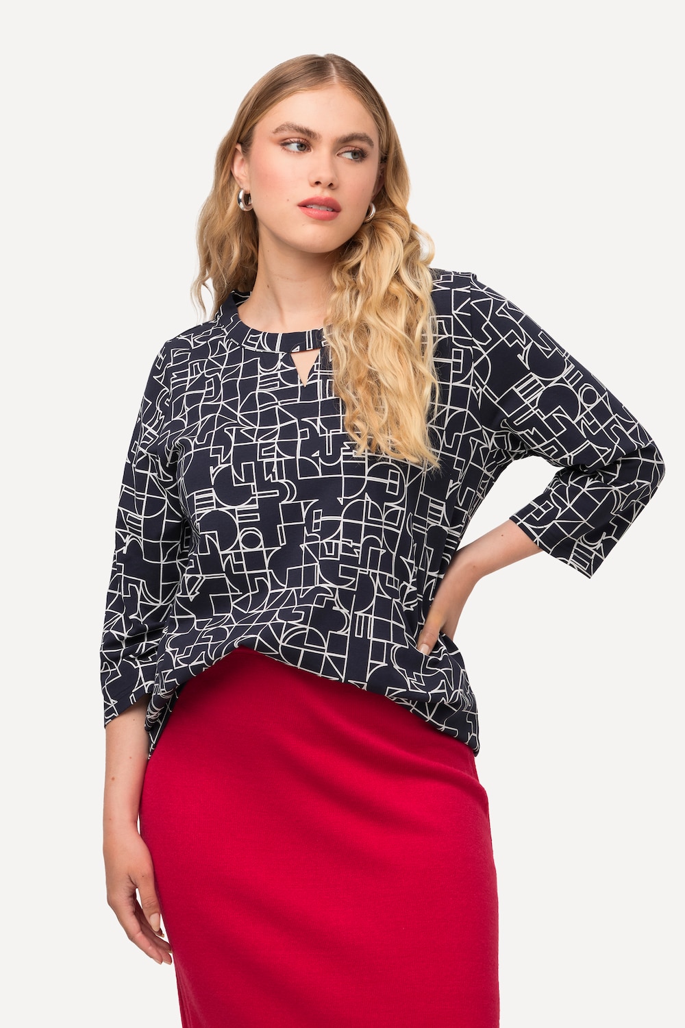 Grote Maten Shirt, Dames, blauw, Maat: 42/44, Katoen, Ulla Popken