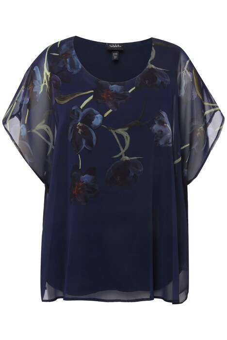 Halenka, dvouvrstvá, květy, kulatý výstřih, krátké rukávy