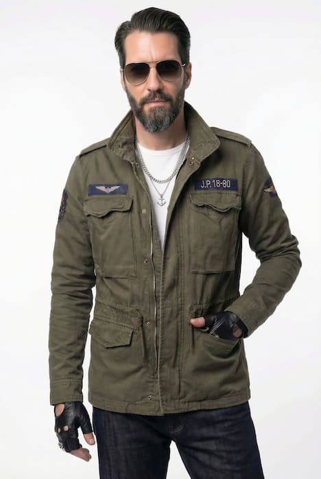 JP1880 Fieldjacket, Baumwolljacke, Badges, Vintage Look, bis Gr. 8XL