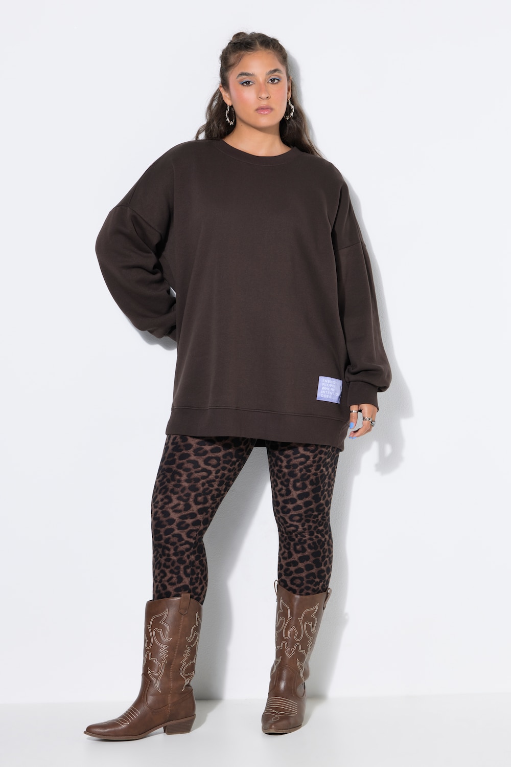 Sweatshirt, oversize, statement-patch, rund hals, lange ærmer