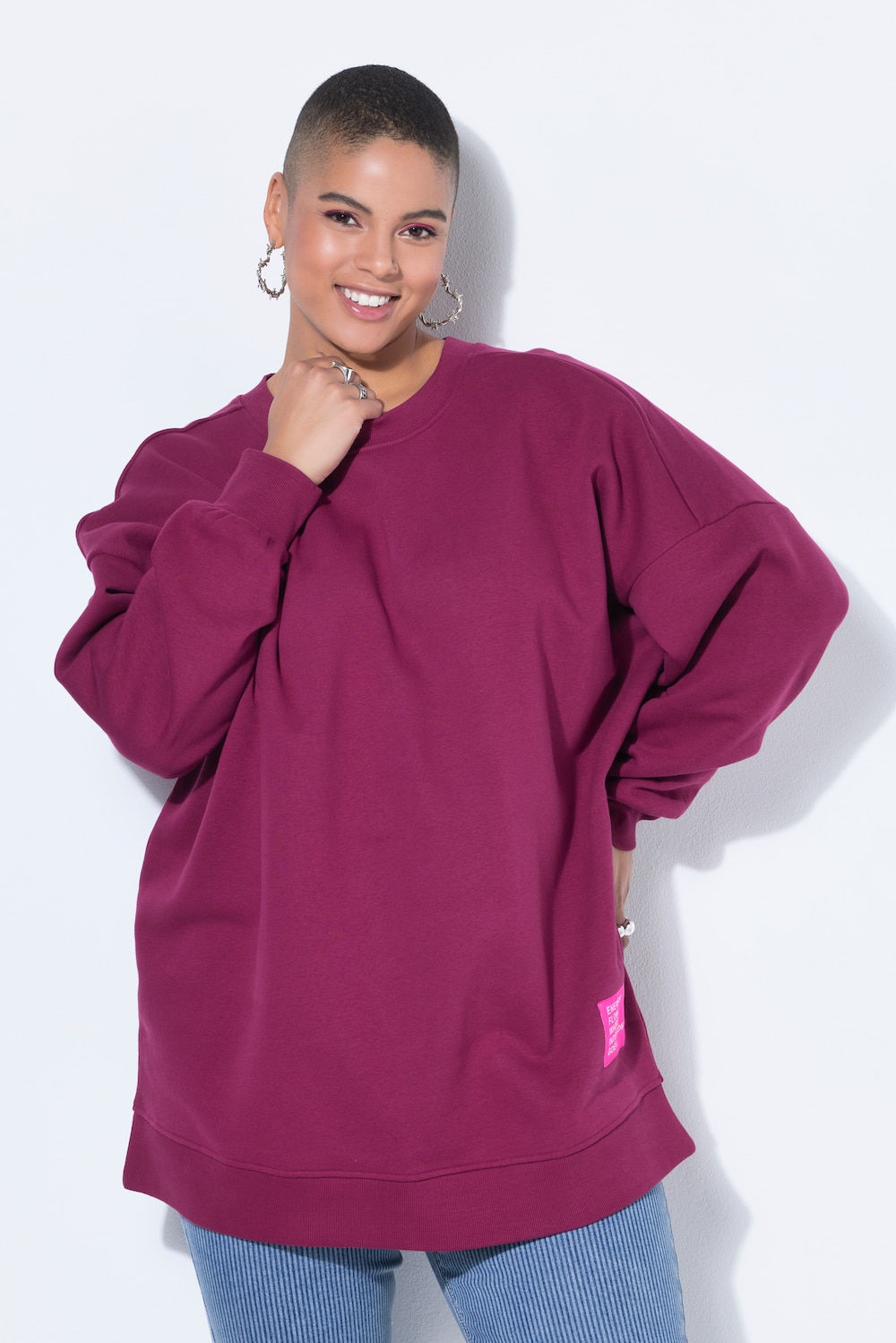 Sweatshirt, oversize, statement-patch, rund hals, lange ærmer