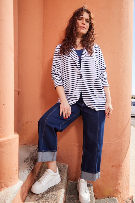 Marynarka z dżerseju, brzeg rolowany, kołnierzyk rewersowy, długi rękaw