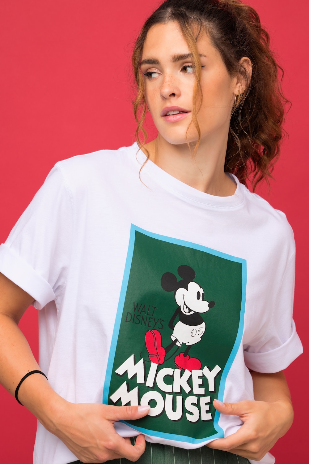 Große Größen Longshirt Mickey Mouse, Damen, beige, Größe: 46/48, Baumwolle, Studio Untold