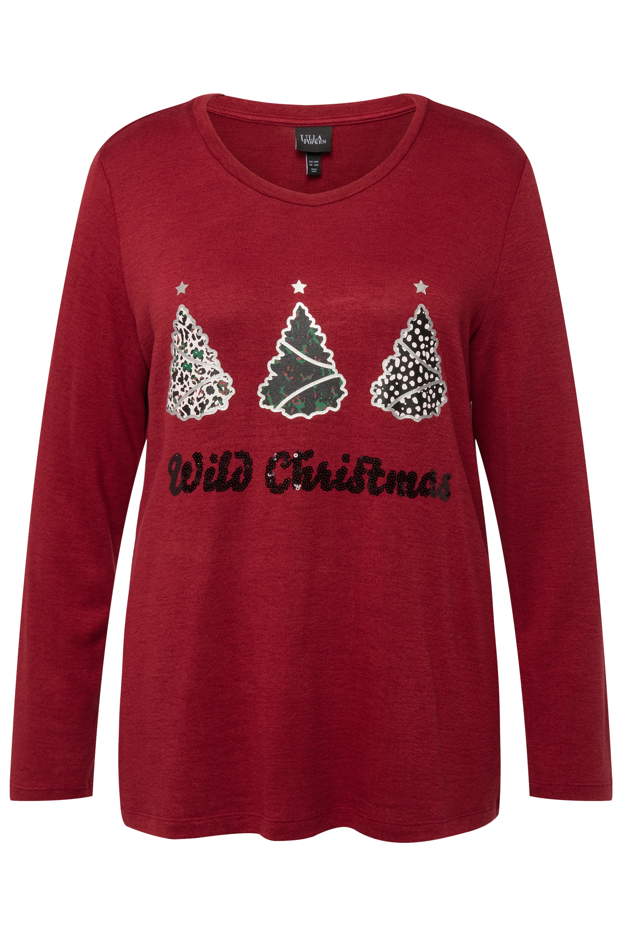 Ulla Popken Damen große Größen Sweatshirt Wild Christmas Pailletten Rundhals