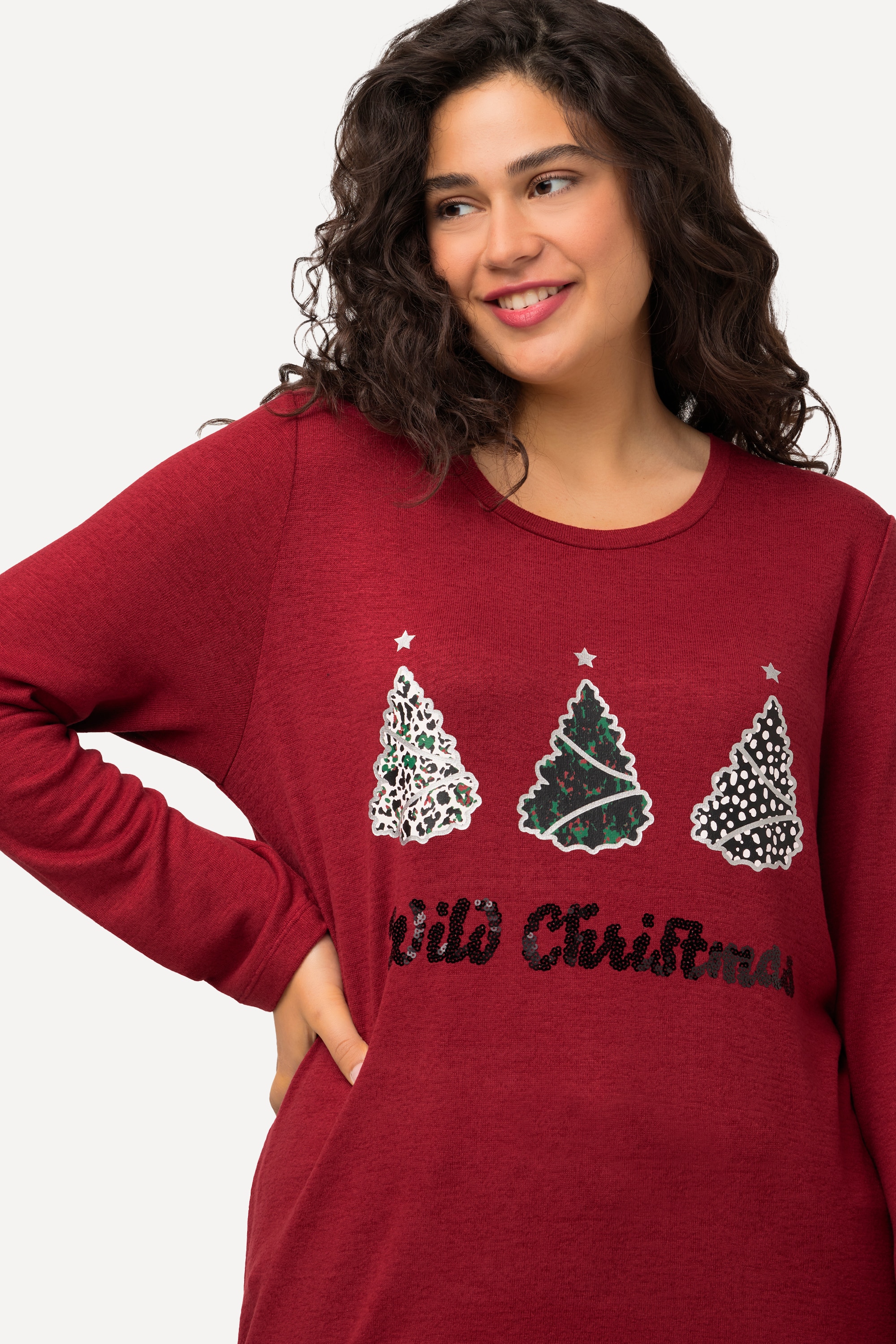 Ulla Popken Damen große Größen Sweatshirt Wild Christmas Pailletten Rundhals