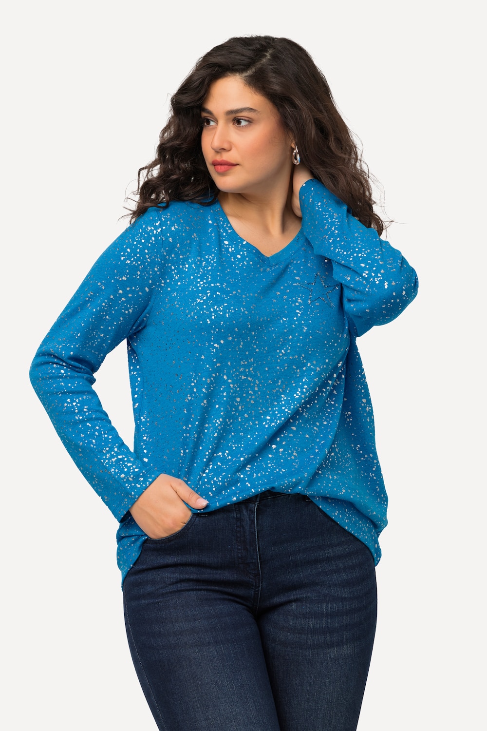 Grote Maten Kerstsweater, Dames, turquoise, Maat: 42/44, Polyester/Viscose, Ulla Popken