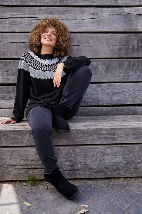 Norweger-Pullover, Rundhals, Langarm, weicher Feinstrick