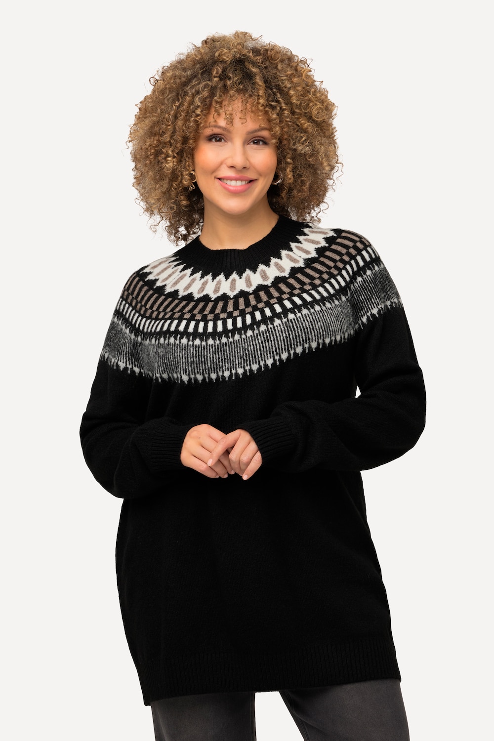 Große Größen Norweger-Pullover, Damen, schwarz, Größe: 54/56, Synthetische Fasern/Polyester, Ulla Popken