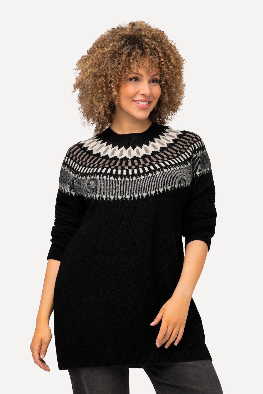 Große Größen Norweger-Pullover, Damen, schwarz, Größe: 42/44, Synthetische Fasern/Polyester, Ulla Popken