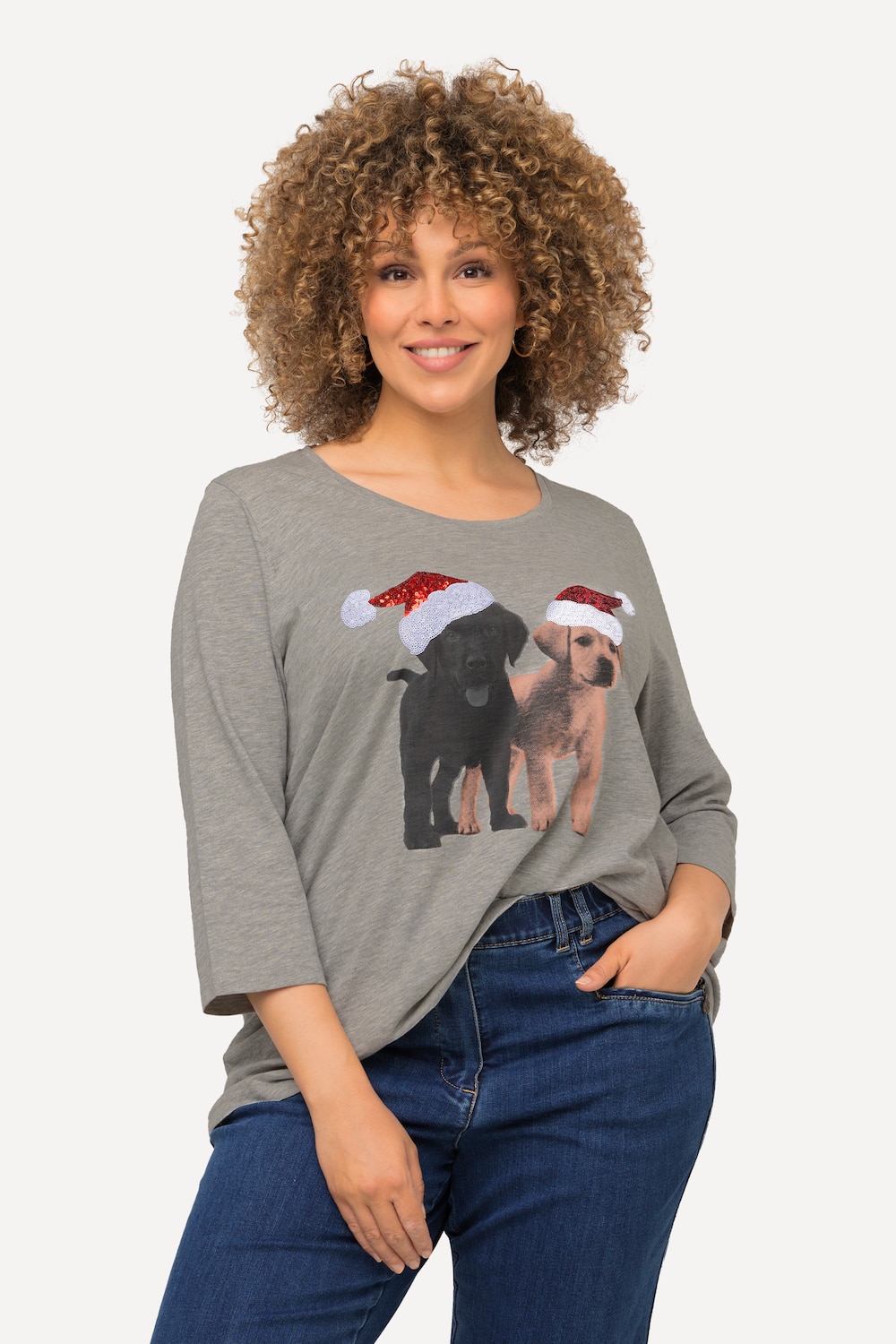 Große Größen Weihnachts-Shirt, Damen, grau, Größe: 50/52, Baumwolle, Ulla Popken