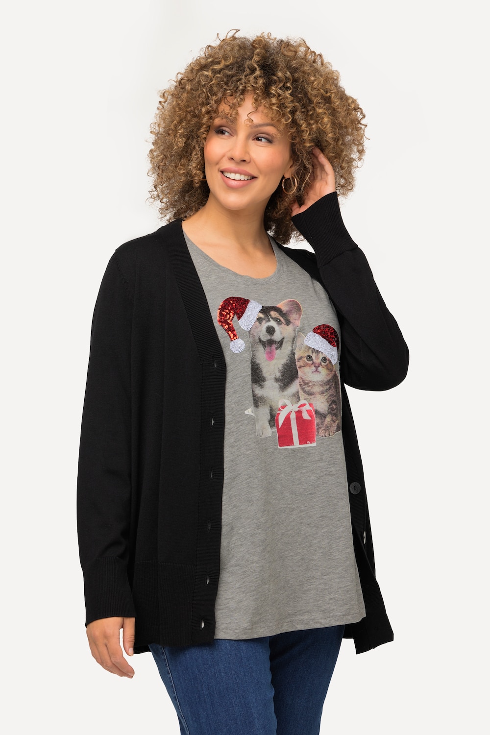 Grote Maten Kerstshirt, Dames, grijs, Maat: 50/52, Katoen, Ulla Popken