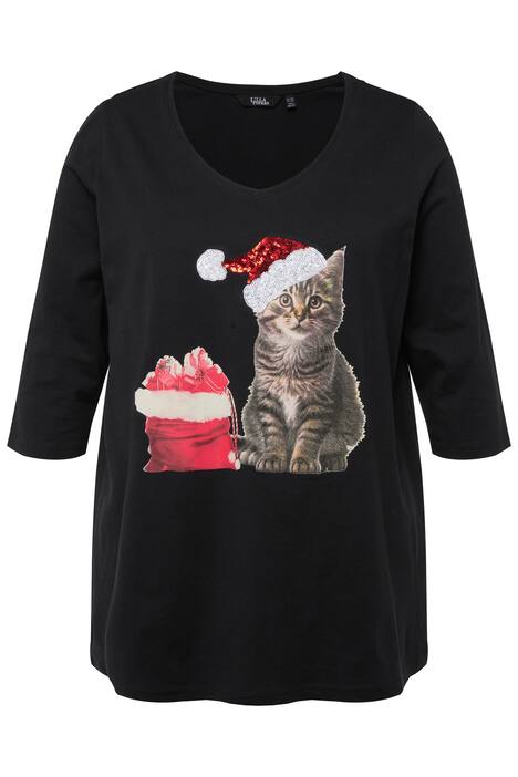 Vánoční tričko, flitry, výstřih do V, 3/4 rukávy