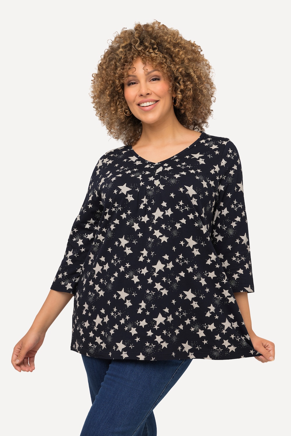 Große Größen Weihnachts-Shirt, Damen, blau, Größe: 50/52, Baumwolle, Ulla Popken