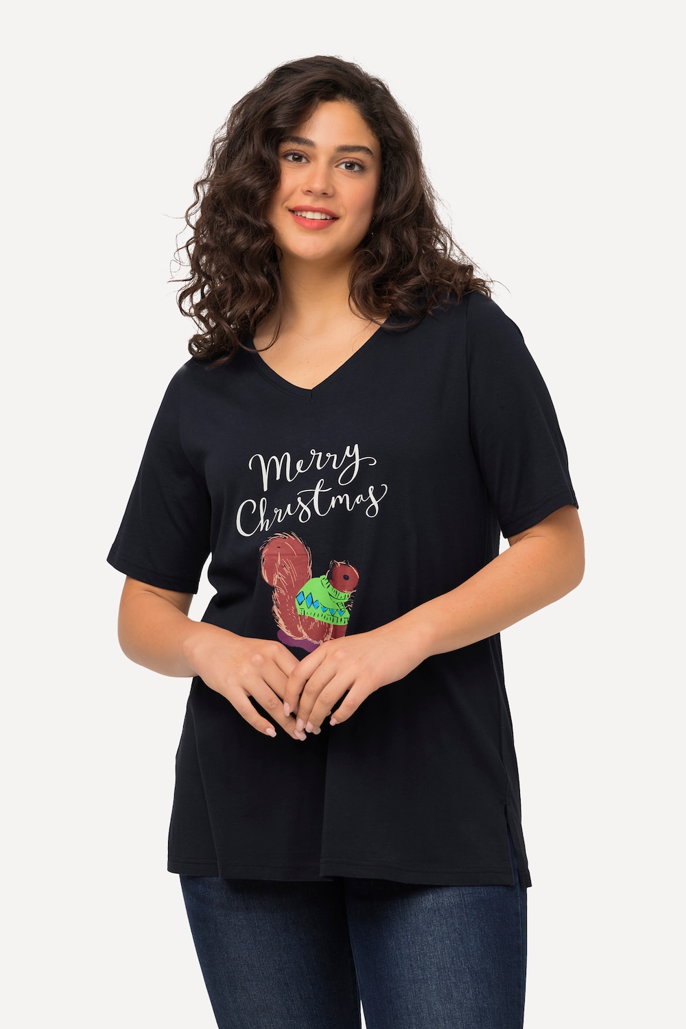 Große Größen Weihnachts-Shirt, Damen, blau, Größe: 46/48, Baumwolle, Ulla Popken