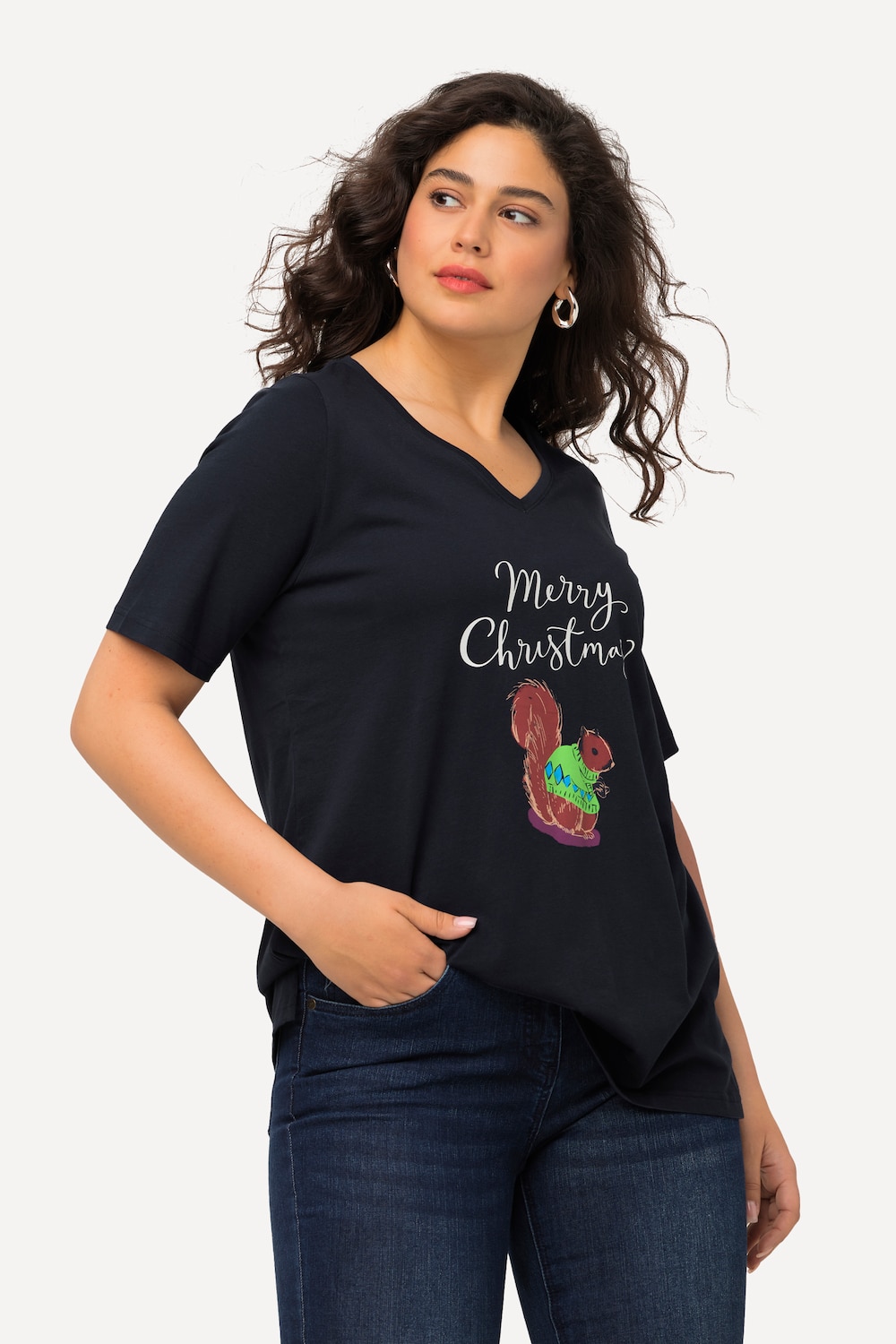 Große Größen Weihnachts-Shirt, Damen, blau, Größe: 42/44, Baumwolle, Ulla Popken