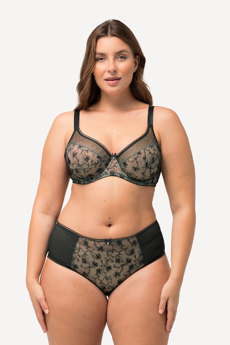 Women Underwear Shapewear Lace High Waisted Embroidered Mesh Sheer Plus  Size Panties For Women