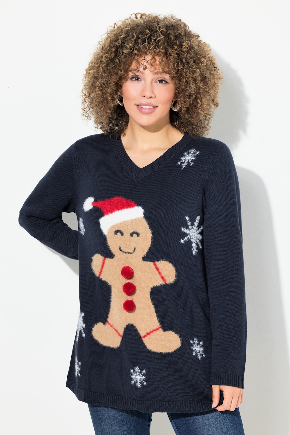 Große Größen Weihnachts-Pullover, Damen, blau, Größe: 46/48, Baumwolle/Synthetische Fasern, Ulla Popken