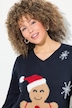 Weihnachts-Pullover, Lebkuchenmann, V-Ausschnitt, Langarm