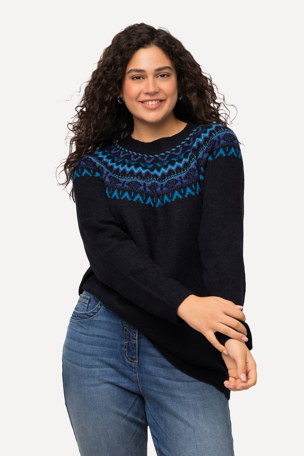 Grote Maten Noorse pullover, Dames, blauw, Maat: 46/48, Synthetische vezels/Polyester, Ulla Popken