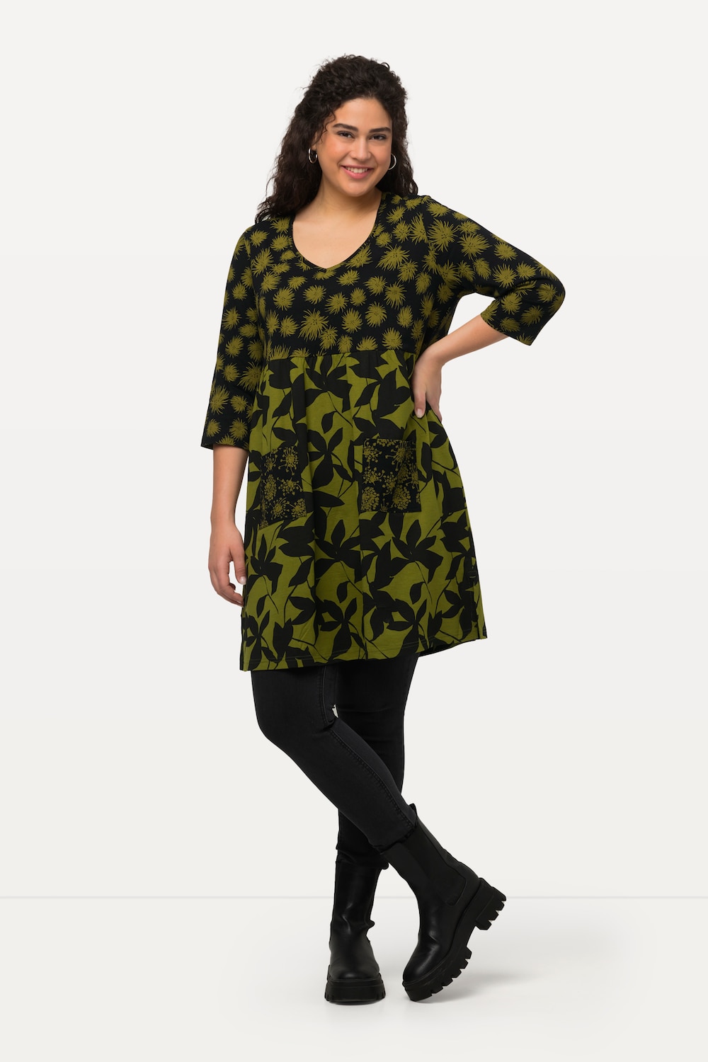 Grote Maten Longshirt, Dames, groen, Maat: 54/56, Katoen, Ulla Popken