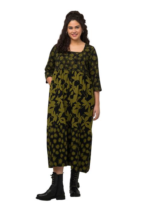 Žerzejové šaty, empírový šev, hranatý výstřih, 3/4 rukávy