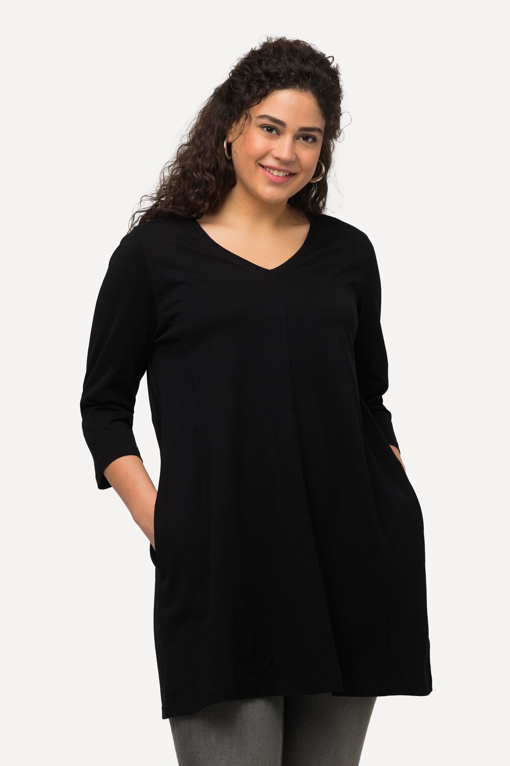 Grote Maten Longshirt, Dames, zwart, Maat: 46/48, Katoen, Ulla Popken