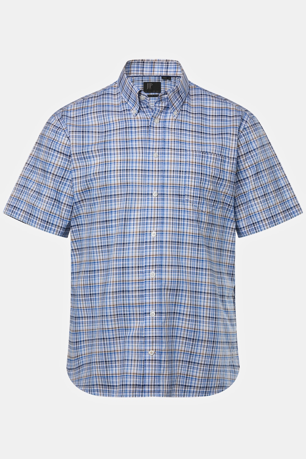 Geruit overhemd, korte mouwen, button-down kraag, modern fit