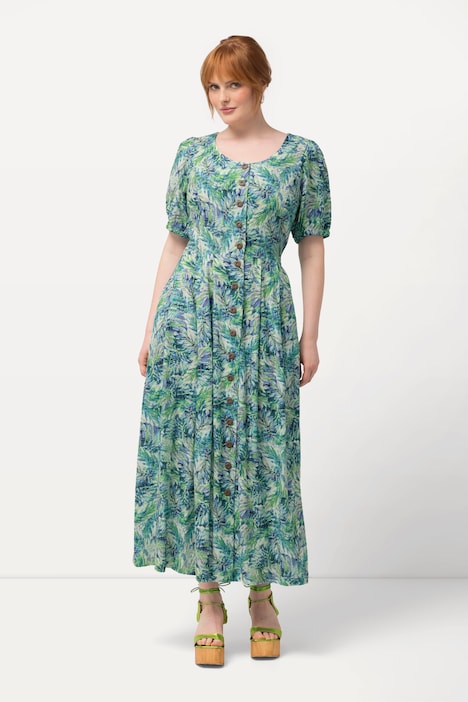 Leaf Floral Print Button Front Dress