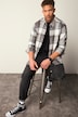 STHUGE rutet skjorte, lange ermer, flanell, modern fit, buttondown-krage, opptil 8XL