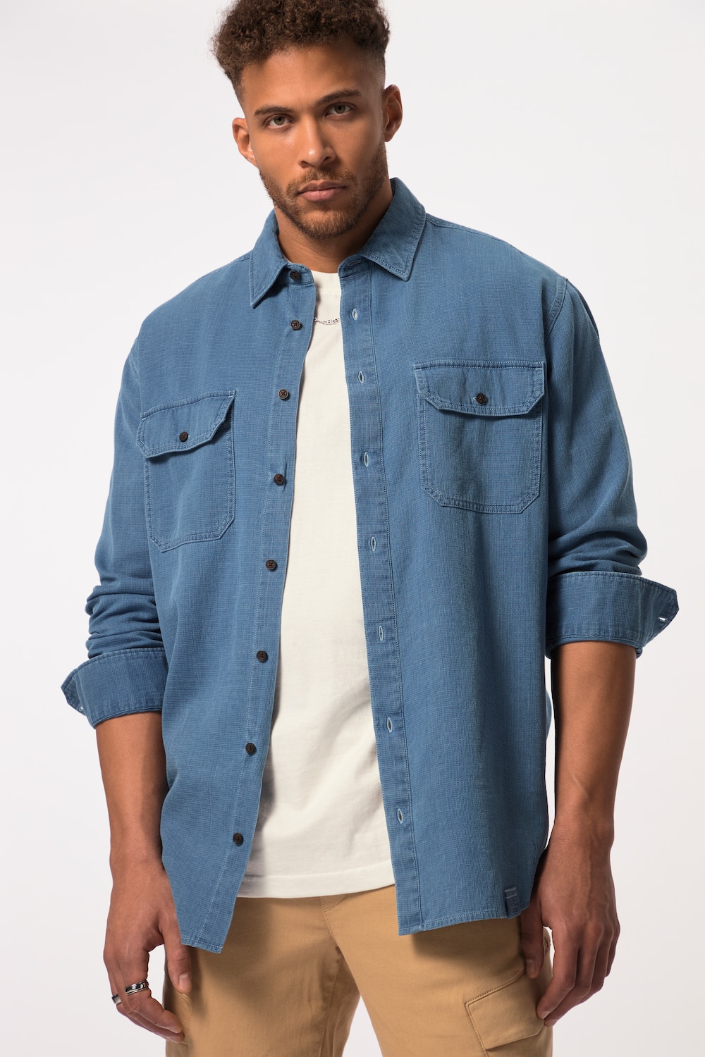 Grote Maten STHUGE Overhemd in jeans-lookmale, blauw, Maat: 4XL, Katoen, STHUGE