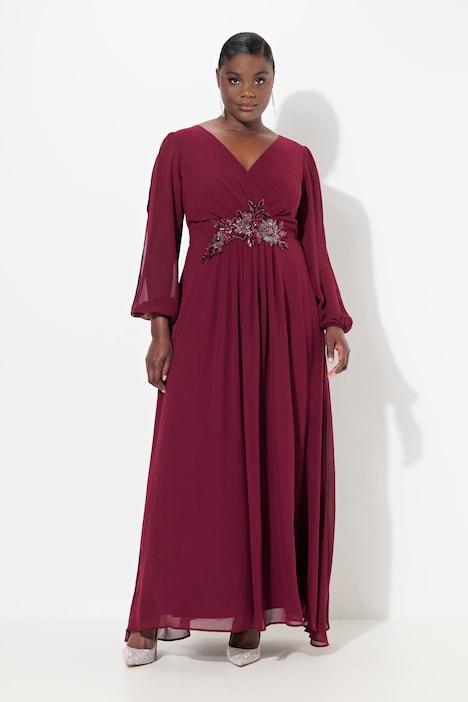 Beaded Floral Split Sleeve Gown